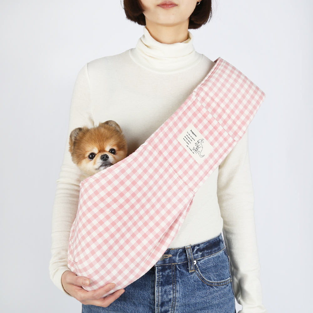 韓國itsdog – Kangaroo Sling Bag(格仔粉紅色)♡寵物生活用品