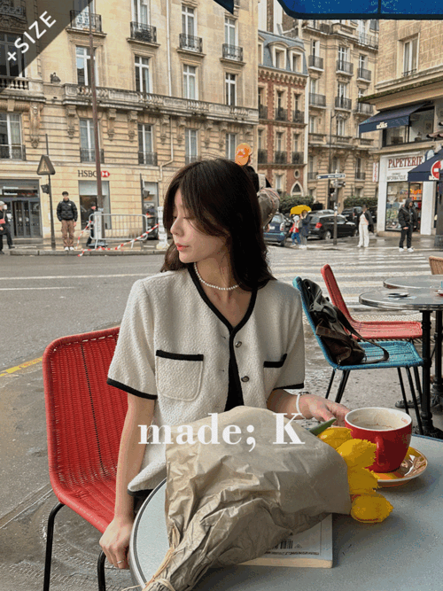 [자체제작]리엔 노카라 배색 트위드 반팔 자켓♡韓國女裝外套