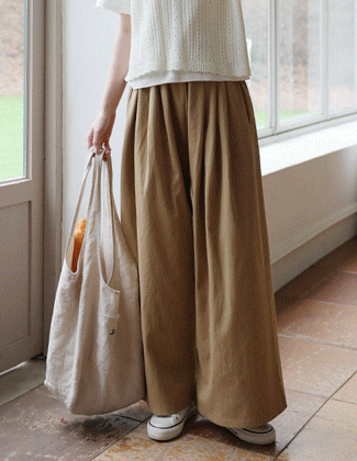 【現貨】룸페커 [루브 핀턱 와이드 밴딩팬츠]♡韓國女裝褲 -Light beige