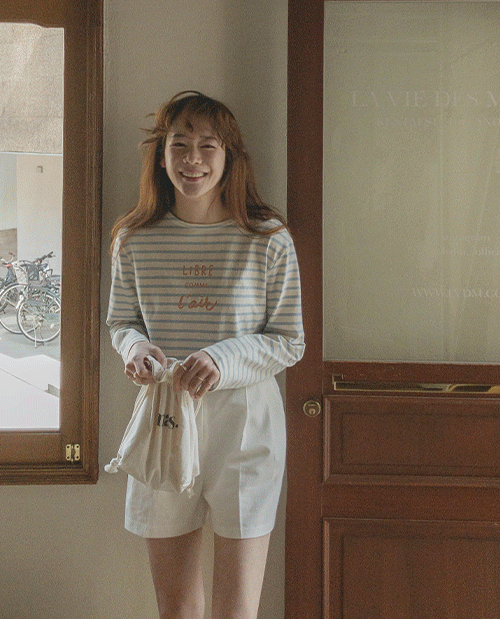 [마린 고밀도코튼 핀턱3부 팬츠[size:S,M]]♡韓國女裝褲