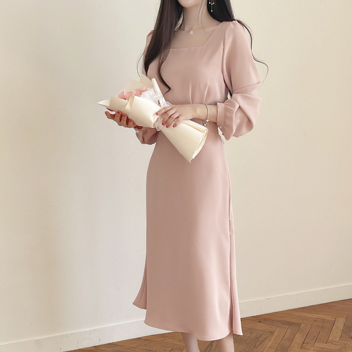 브롬 스퀘어넥 플레어 롱 원피스 a2801 - 러블리 로맨틱룩 피오나♡韓國女裝連身裙