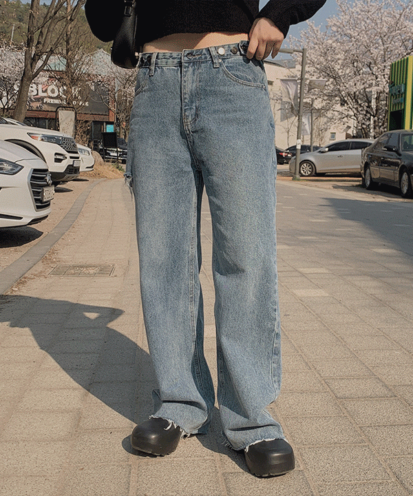 #10482, 컷팅 와이드 비조 워싱 롱청바지 : 1color/S~L♡韓國加大碼褲