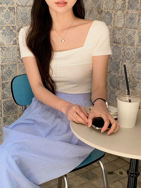 이즈 스퀘어넥 반팔 티셔츠 (4color)♡韓國女裝上衣