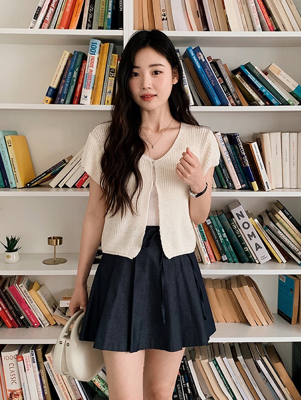 파우더 후크 반팔 니트 볼레로, 가디건 (2color)♡韓國女裝外套