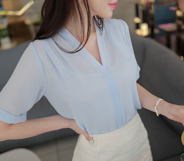 시원한루시 브이넥 블라우스 m6570 - 러블리 로맨틱룩 피오나♡韓國女裝上衣