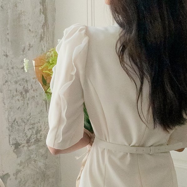 비너스 소매 러플 포인트 원피스 (벨트SET) ♡韓國女裝連身裙