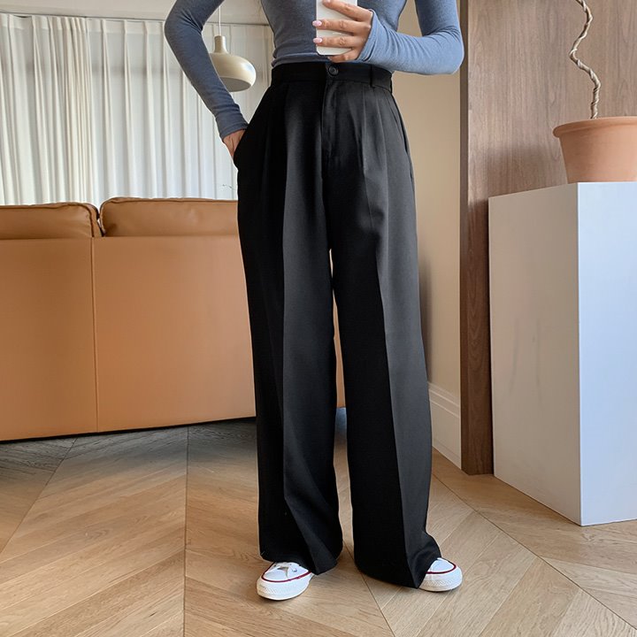 아더 하이 핀턱 와이드 일자 슬랙스 팬츠(베이지,블랙) (S,M,L)♡韓國女裝褲