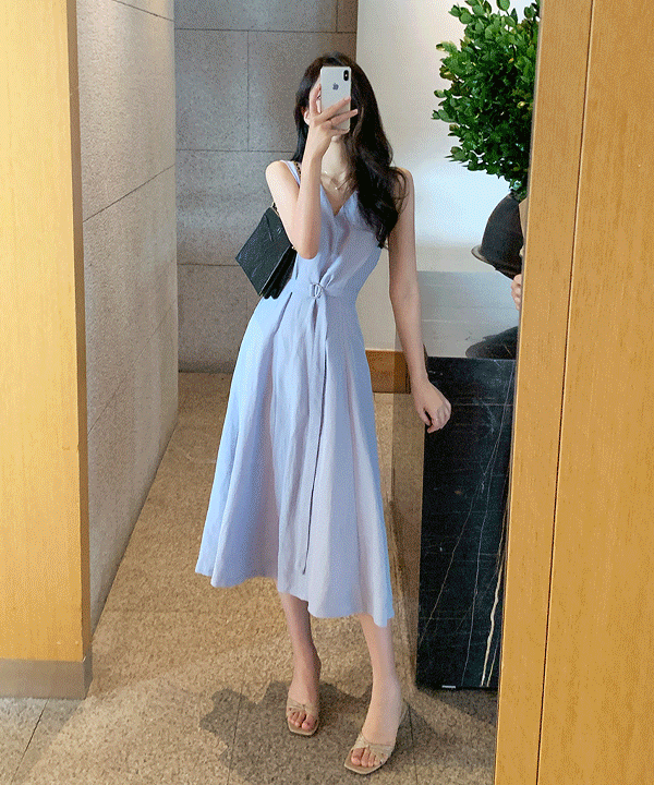 [콩닥!세일도착] [벨트set] 플루트 v 플레어 원피스 - 2color♡韓國女裝連身裙